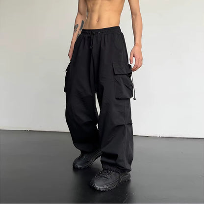 Spring Summer Fashion Casual Pans for Men Streetwear Solid Color Cargo Pants Elastic Waist Wide Leg Men'S Joggers