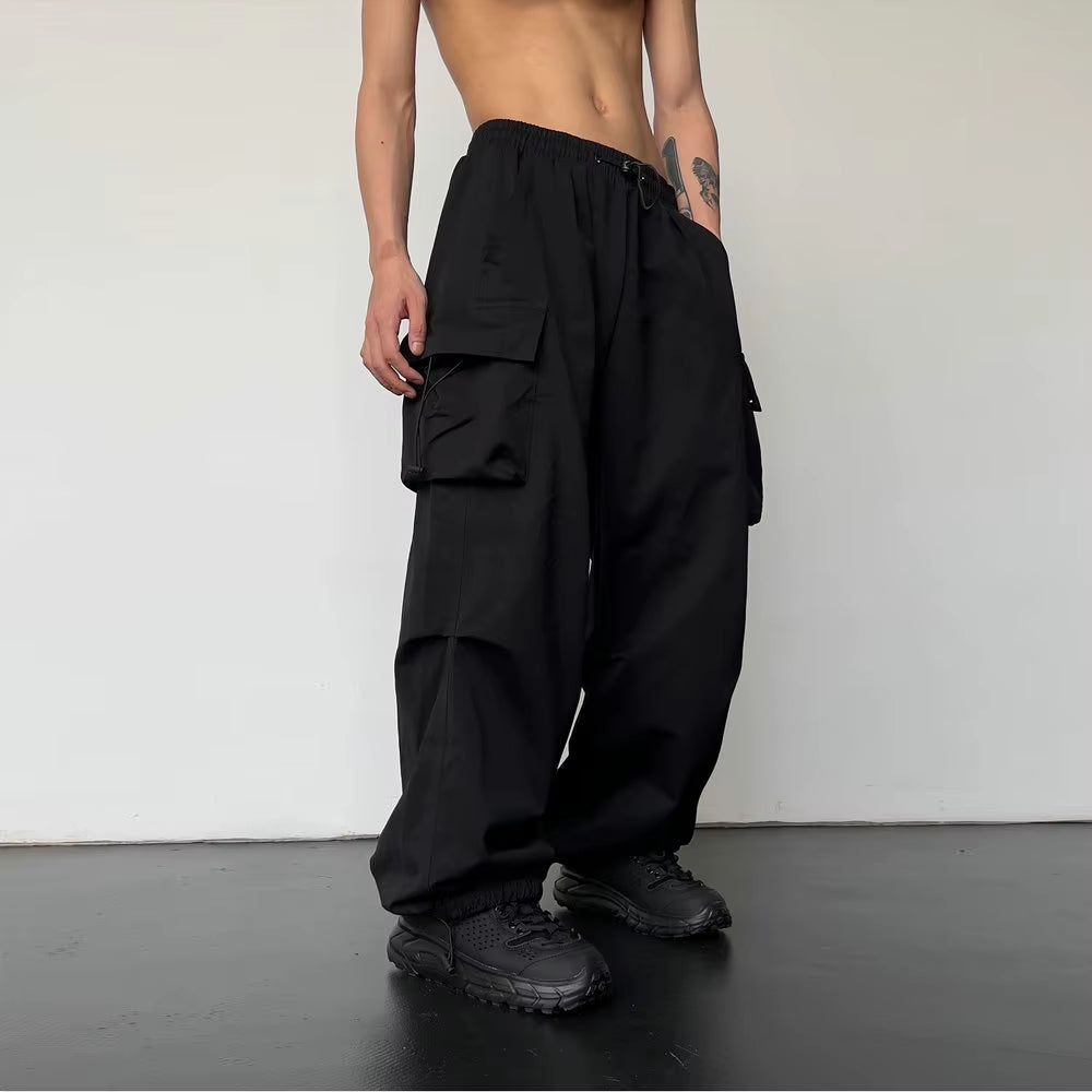 Spring Summer Fashion Casual Pans for Men Streetwear Solid Color Cargo Pants Elastic Waist Wide Leg Men'S Joggers